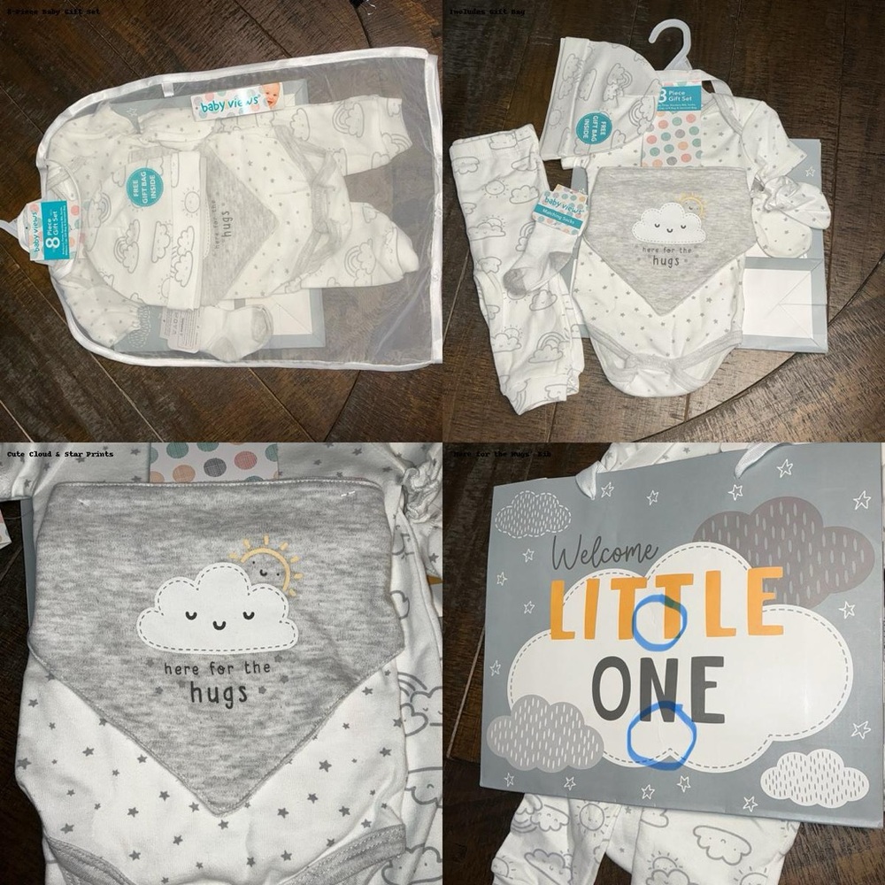 Baby Views 8-Piece Gift Set Clouds Stars 3-6M w/ Bag – Newborn Neutral Cute